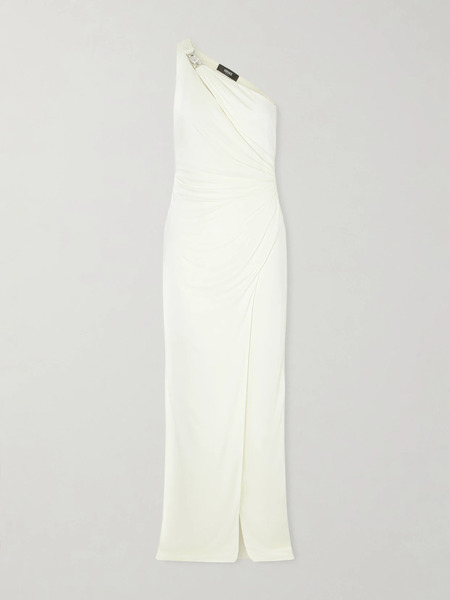  Versace Versace - One-shoulder Embellished Jersey Maxi Dress - Cream 