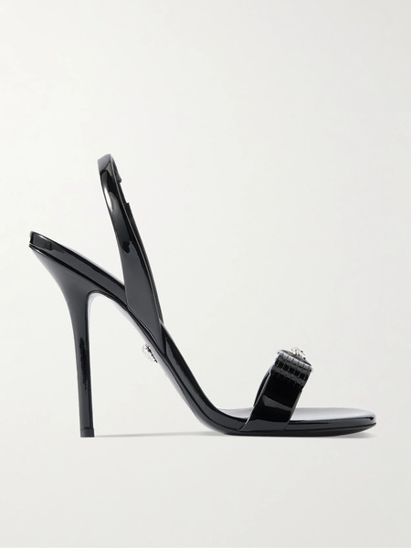  Versace Versace - Opera Embellished Patent-leather Slingback Sandals - Black 