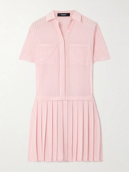  Versace Versace - Pleated Printed Silk Crepe De Chine Mini Dress - Pink 