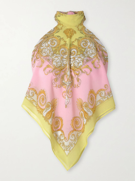  Versace Versace - Printed Georgette Halterneck Top - Yellow 