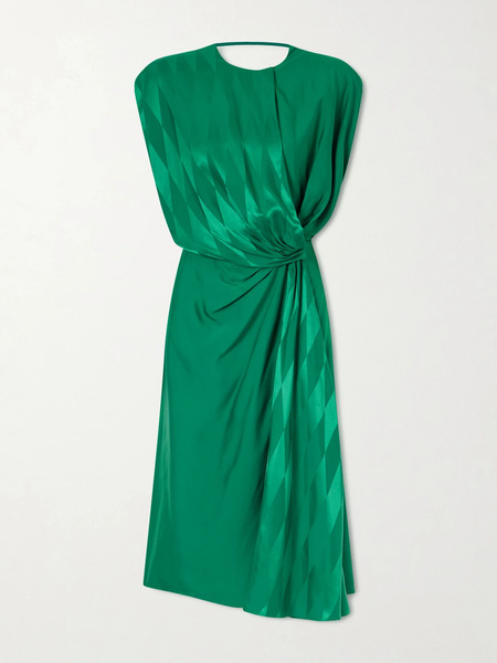  Versace Versace - Rhombuses Printed Jacquard-satin Midi Dress - Emerald 