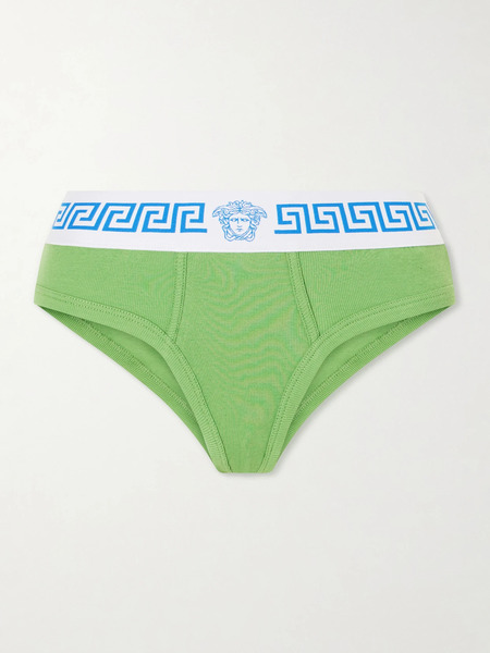  Versace Versace - Ribbed Cotton-blend Jersey Briefs - Green 