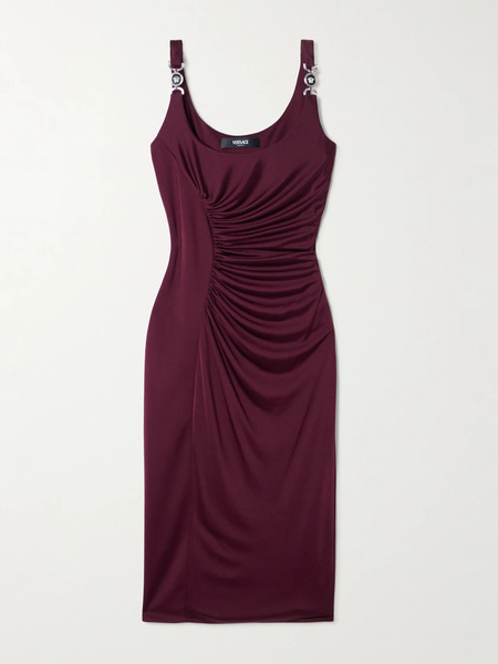  Versace Versace - Ruched Satin-jersey Midi Dress - Burgundy 