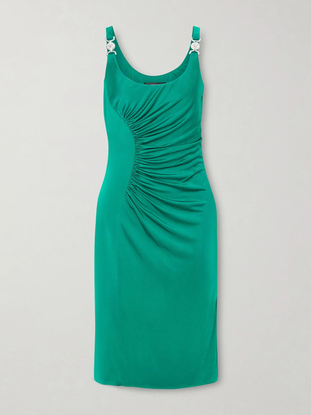  Versace Versace - Ruched Satin-jersey Midi Dress - Emerald 