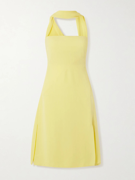  Versace Versace - Scarf-effect Cutout Chiffon-trimmed Silk-cady Mini Dress - Pastel Yellow 