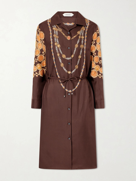  Versace Versace - The Lover Printed Silk-twill Mini Dress - Brown 