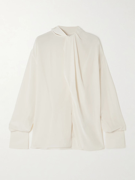  Victoria Beckham Victoria Beckham - Asymmetric Draped Silk Blouse - Ivory 