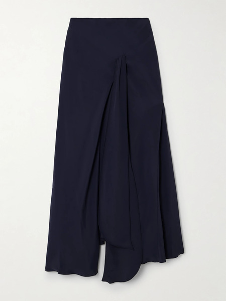  Victoria Beckham Victoria Beckham - Asymmetric Gathered Crepe Midi Skirt - Navy 