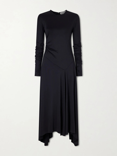 Victoria Beckham Victoria Beckham - Asymmetric Ruched Midi Dress - Black 