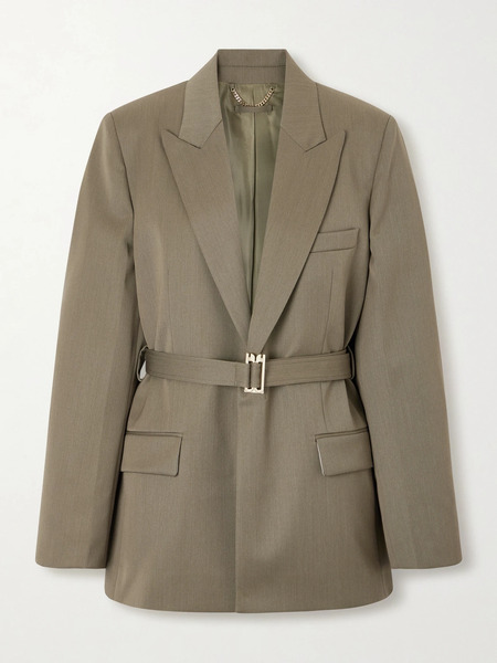  Victoria Beckham Victoria Beckham - Belted Wool-blend Twill Blazer - Sage Green 