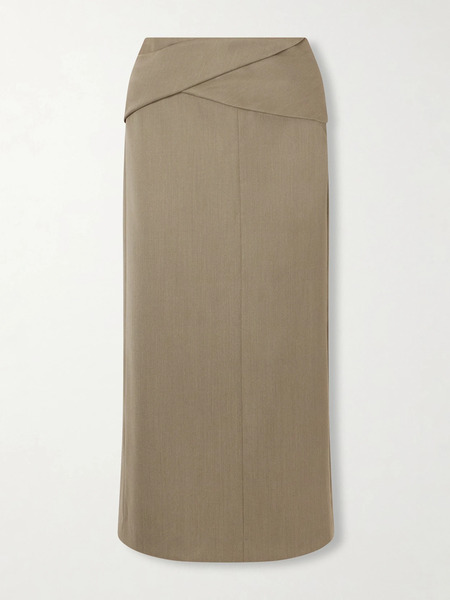  Victoria Beckham Victoria Beckham - Belted Wool-blend Twill Midi Skirt - Sage Green 