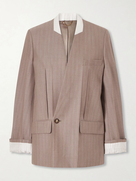  Victoria Beckham Victoria Beckham - Double-breasted Striped Wool Blazer - Stone 