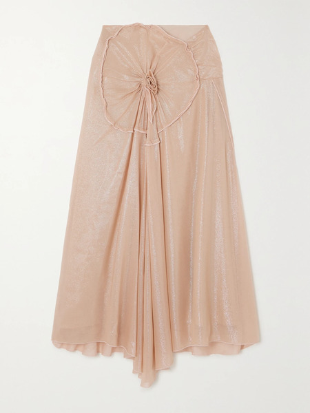  Victoria Beckham Victoria Beckham - Draped Appliquéd Metallic Tulle Midi Skirt - Blush 
