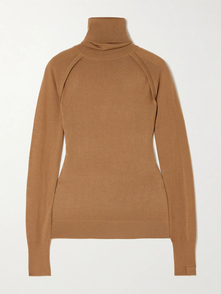  Victoria Beckham Victoria Beckham - Layered Merino Wool Turtleneck Top - Camel 