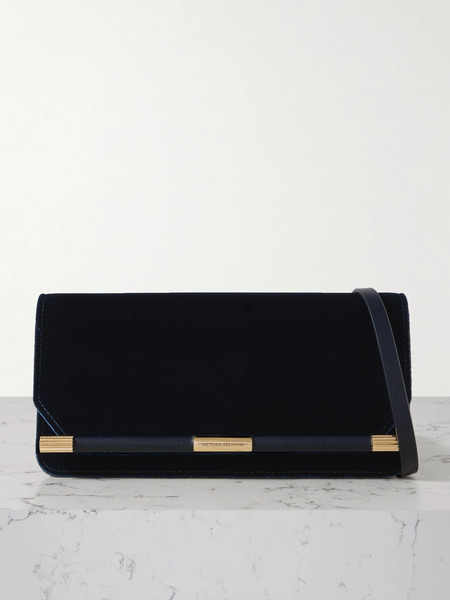 Victoria Beckham Victoria Beckham - 202 Leather-trimmed Velvet Clutch - Navy 