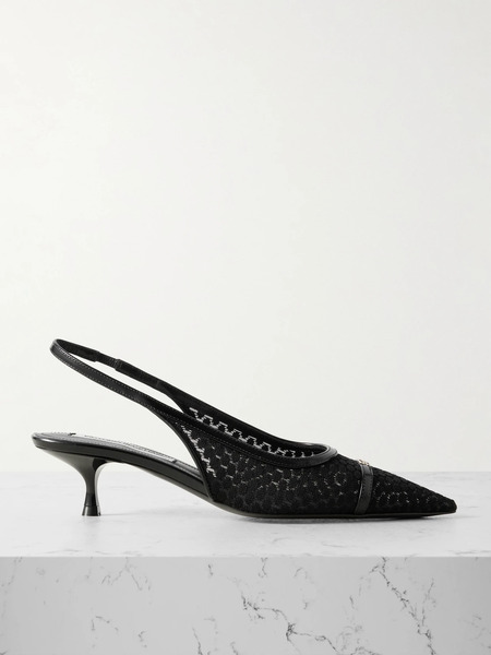  Victoria Beckham Victoria Beckham - Logo-embellished Leather-trimmed Point D'esprit Slingback Pumps - Black 