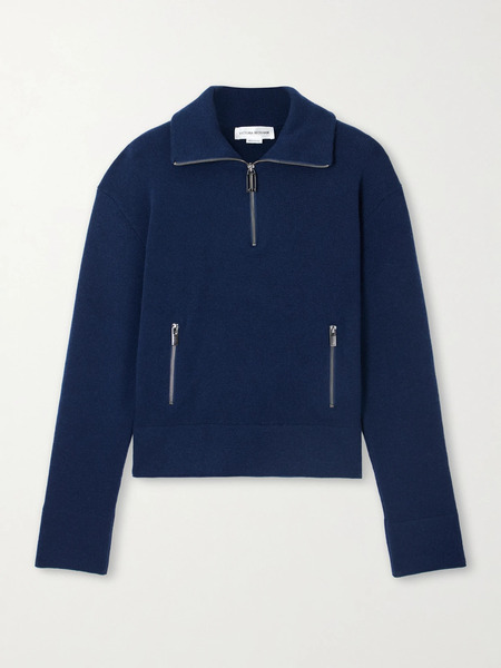  Victoria Beckham Victoria Beckham - Milano Merino Wool And Cashmere-blend Half-zip Sweater - Navy 