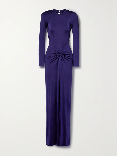  Victoria Beckham Victoria Beckham - Open-back Gathered Stretch-satin Jersey Gown - Purple 