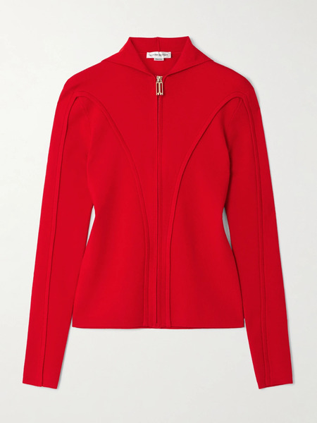 Victoria Beckham Victoria Beckham - Paneled Merino Wool-blend Hoodie - Red 