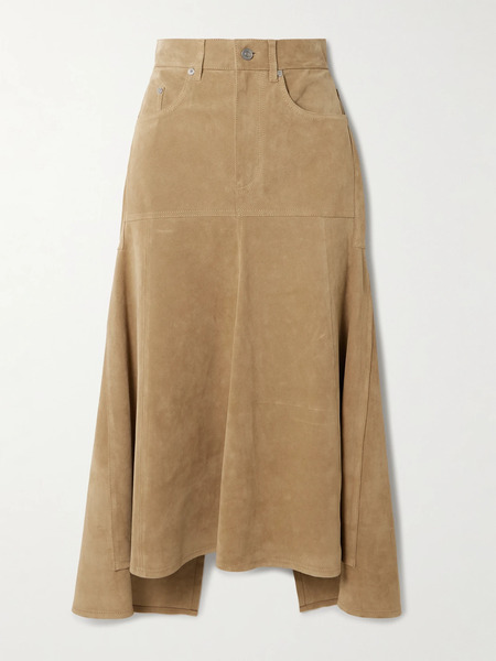  Victoria Beckham Victoria Beckham - Paneled Suede Midi Skirt - Beige 