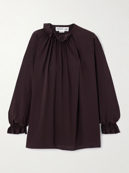  Victoria Beckham Victoria Beckham - Ruffled Silk-voile Blouse - Dark Brown 