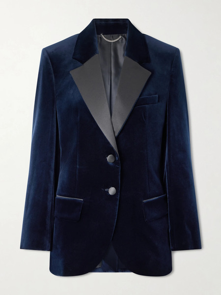  Victoria Beckham Victoria Beckham - Satin-trimmed Velvet Blazer - Navy 