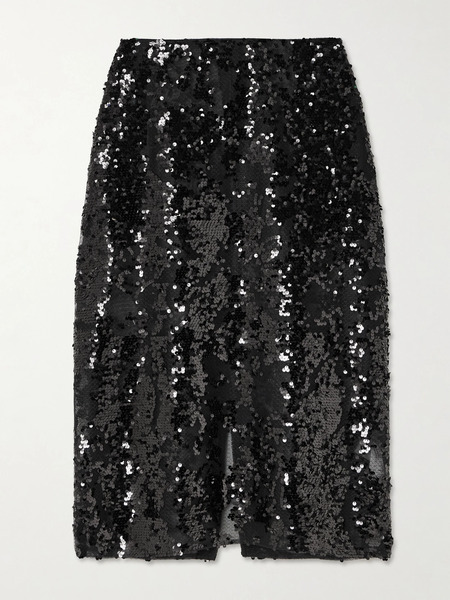  Victoria Beckham Victoria Beckham - Sequined Tulle Midi Skirt - Black 