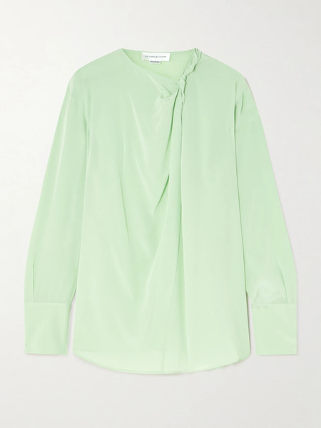  Victoria Beckham Victoria Beckham - Twisted Wrap-effect Silk-crepe Blouse - Green 