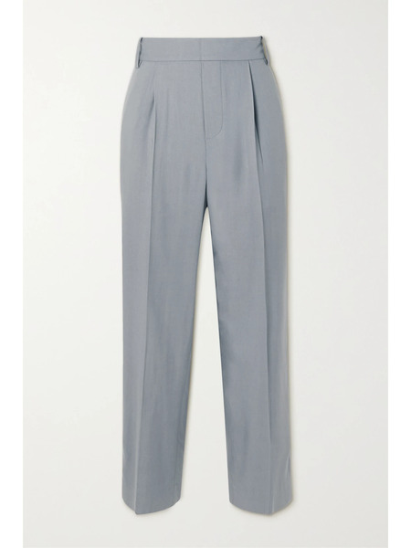  Vince Vince - Cropped Pleated Twill Straight-leg Pants - Blue 