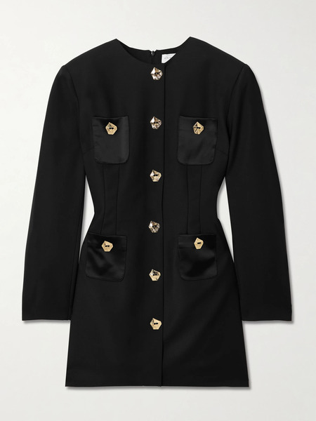  Violante Nessi Violante Nessi - Baselitz Button-embellished Satin-trimmed Wool-blend Mini Dress - Black 