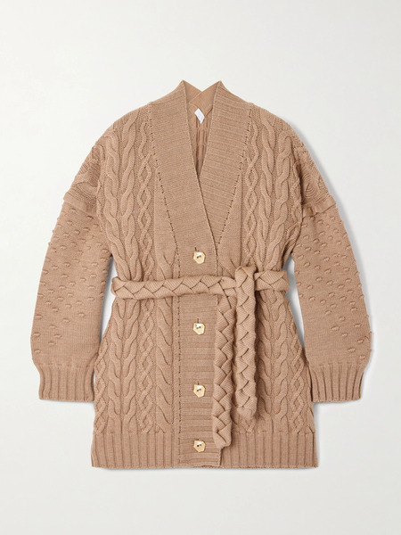  Violante Nessi Violante Nessi - Tracey Belted Cable-knit Wool Cardigan - Beige 