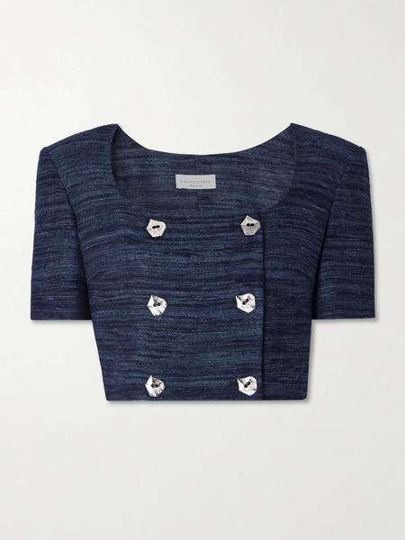  Violante Nessi Violante Nessi - Vittoria Cropped Silk-tweed Top - Navy 