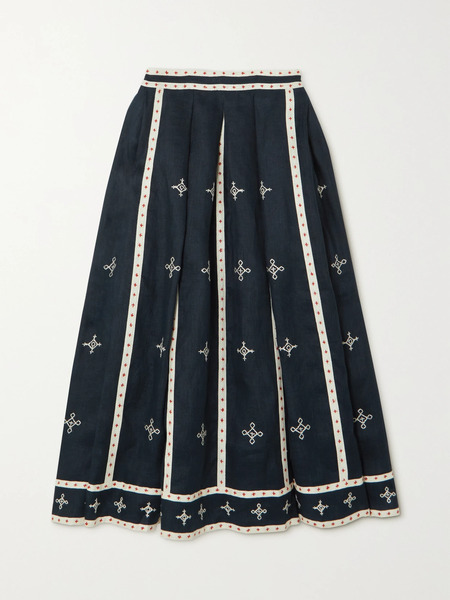  Vita Kin Vita Kin - Gera Embroidered Linen Midi Skirt - Navy 