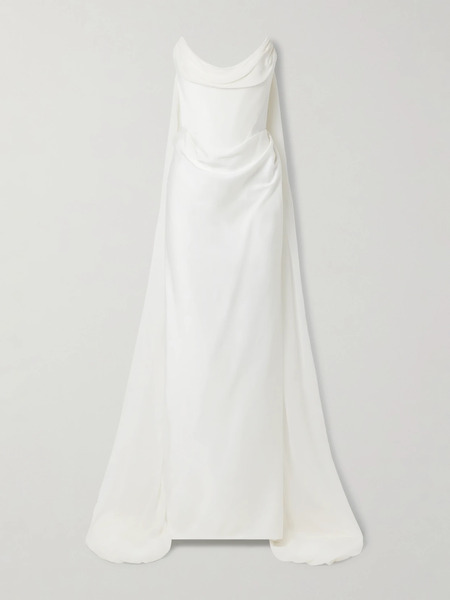  Vivienne Westwood Vivienne Westwood - Galaxy Cape-effect Strapless Organic Silk Chiffon-trimmed Satin Gown - Off-white 