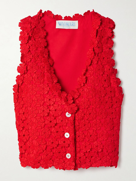  Waimari Waimari - Christie Cropped Crocheted Lace Vest - Red 
