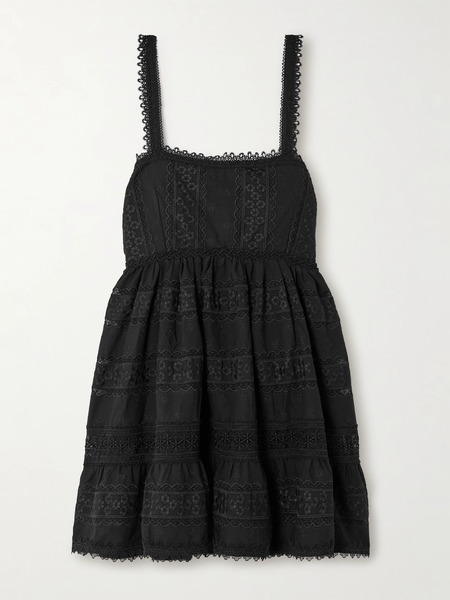  Waimari Waimari - + Net Sustain Canela Lace-trimmed Cotton-blend Mini Dress - Black 