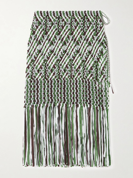  Wales Bonner Wales Bonner - Java Fringed Macramé Midi Skirt - Green 