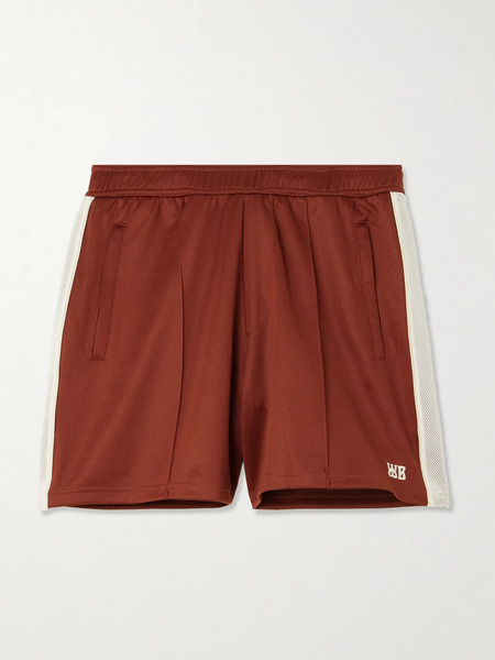  Wales Bonner Wales Bonner - Motion Embroidered Mesh-trimmed Jersey Shorts - Brown 