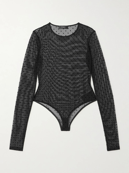  Wardrobe.nyc Wardrobe. Nyc - Flocked Stretch-tulle Bodysuit - Black 