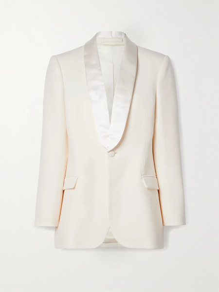  Wardrobe.nyc Wardrobe. Nyc - Silk-satin Trimmed Grain De Poudre Wool Blazer - Off-white 