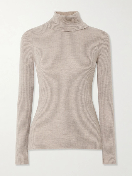  We Norwegians We Norwegians - Geilo Ribbed Merino Wool Turtleneck Sweater - Taupe 