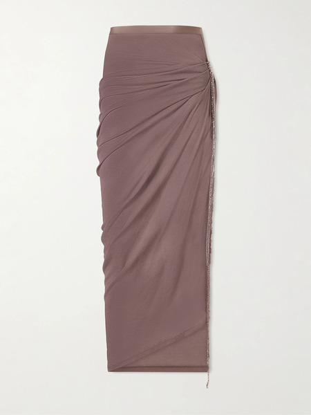  Wiederhoeft Wiederhoeft - Embellished Draped Knitted Midi Skirt - Brown 