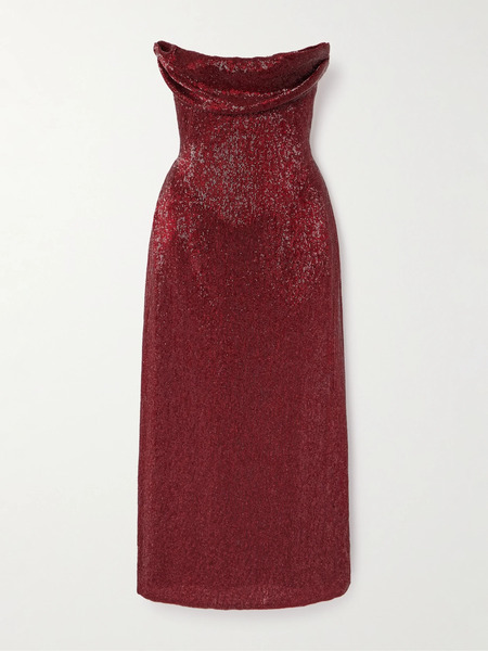  Wiederhoeft Wiederhoeft - Ivy Beaded Tulle Midi Dress - Crimson 