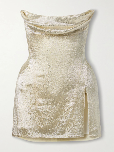  Wiederhoeft Wiederhoeft - Ivy Draped Strapless Beaded Tulle Mini Dress - Silver 
