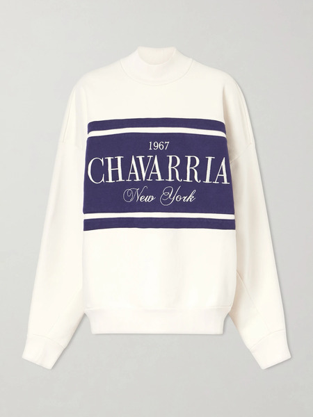  Willy Chavarria Willy Chavarria - Oversized Embroidered Striped Cotton-jersey Sweater - White 