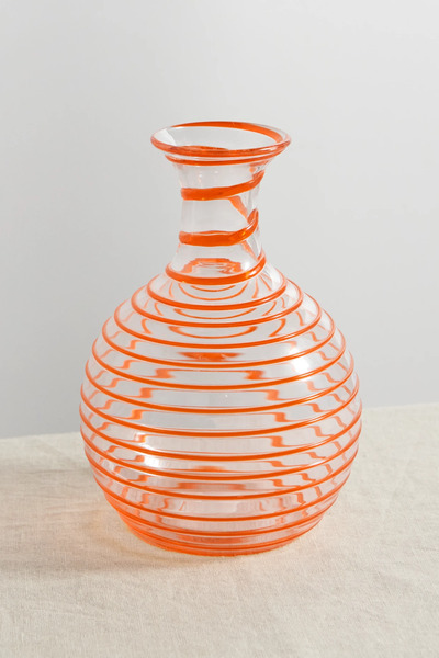  Yali Glass Yali Glass - A Filo Striped Glass Carafe - Orange 
