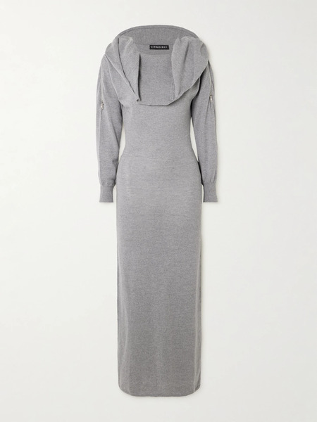  Y/project Y/project - Hooded Zip-detailed Merino Wool Maxi Dress - Gray 