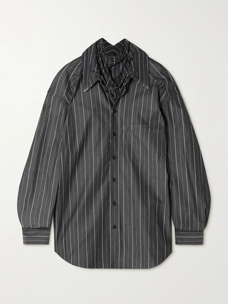  Y/project Y/project - Pinstriped Jersey-trimmed Organic Cotton-poplin Shirt - Dark Gray 