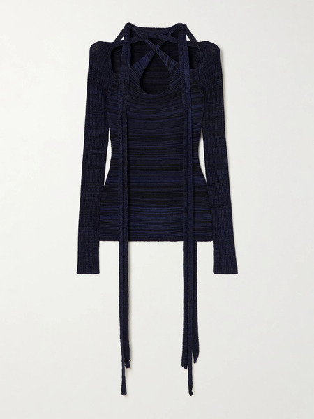  Y/project Y/project - Scarf-detailed Spaced-dyed Stretch-knit Top - Navy 
