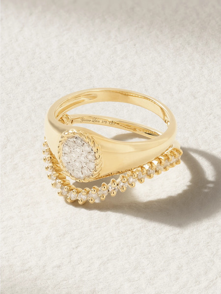  Yvonne Léon Yvonne Léon - Mini Chevalière + Alliance Set Of Two 9-karat Gold Diamond Signet Rings - 3 